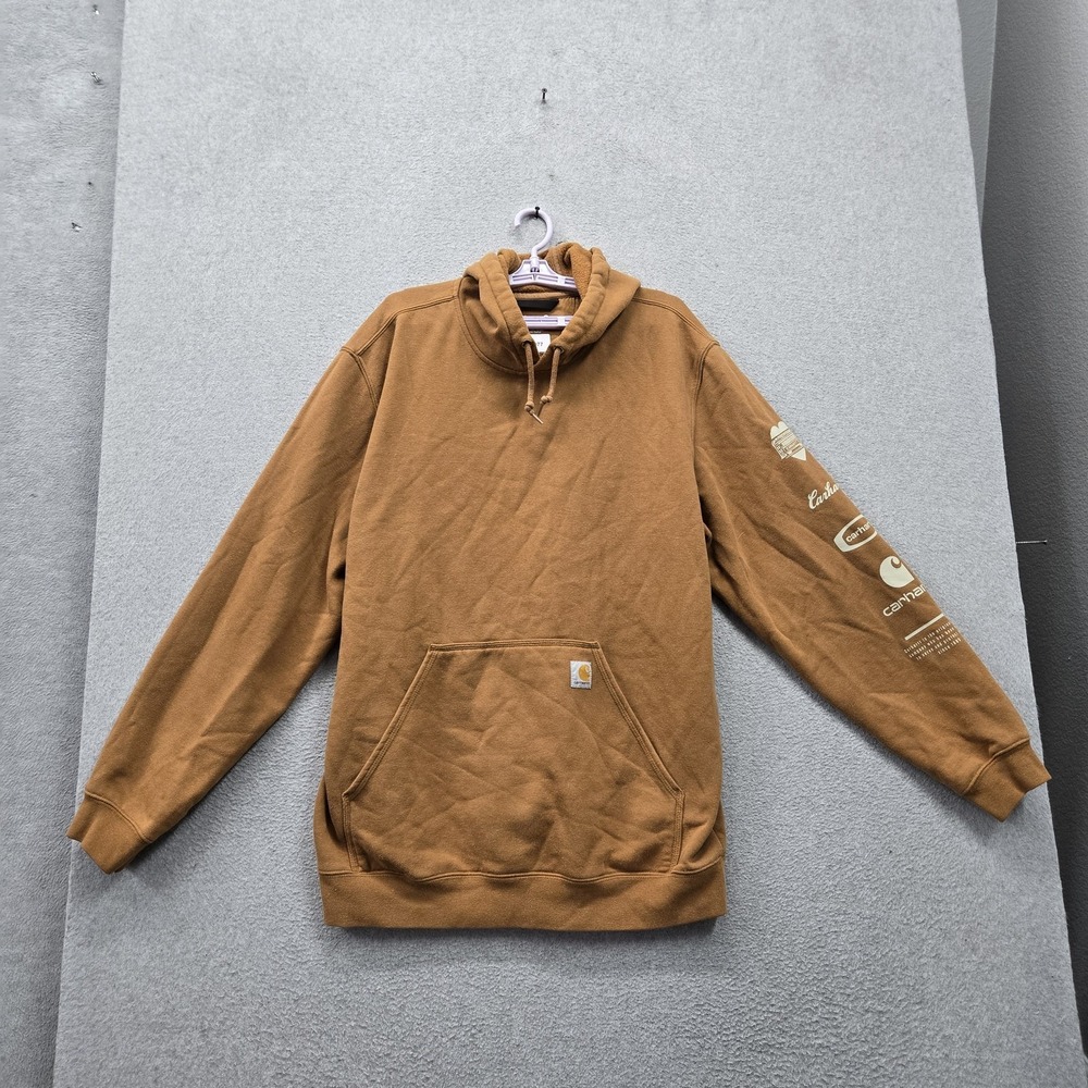Carhartt Men Hoodie XL Brown Embroidered Fleece Logo TS6228-M Loose Hooded